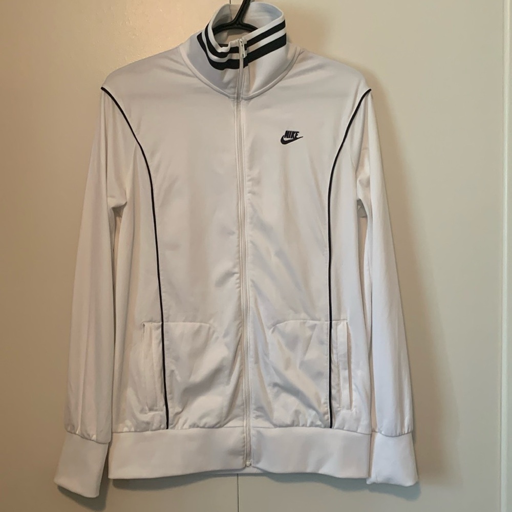 Vintage Nike Full Zip White & Black Swoosh Track Jacket Size Large